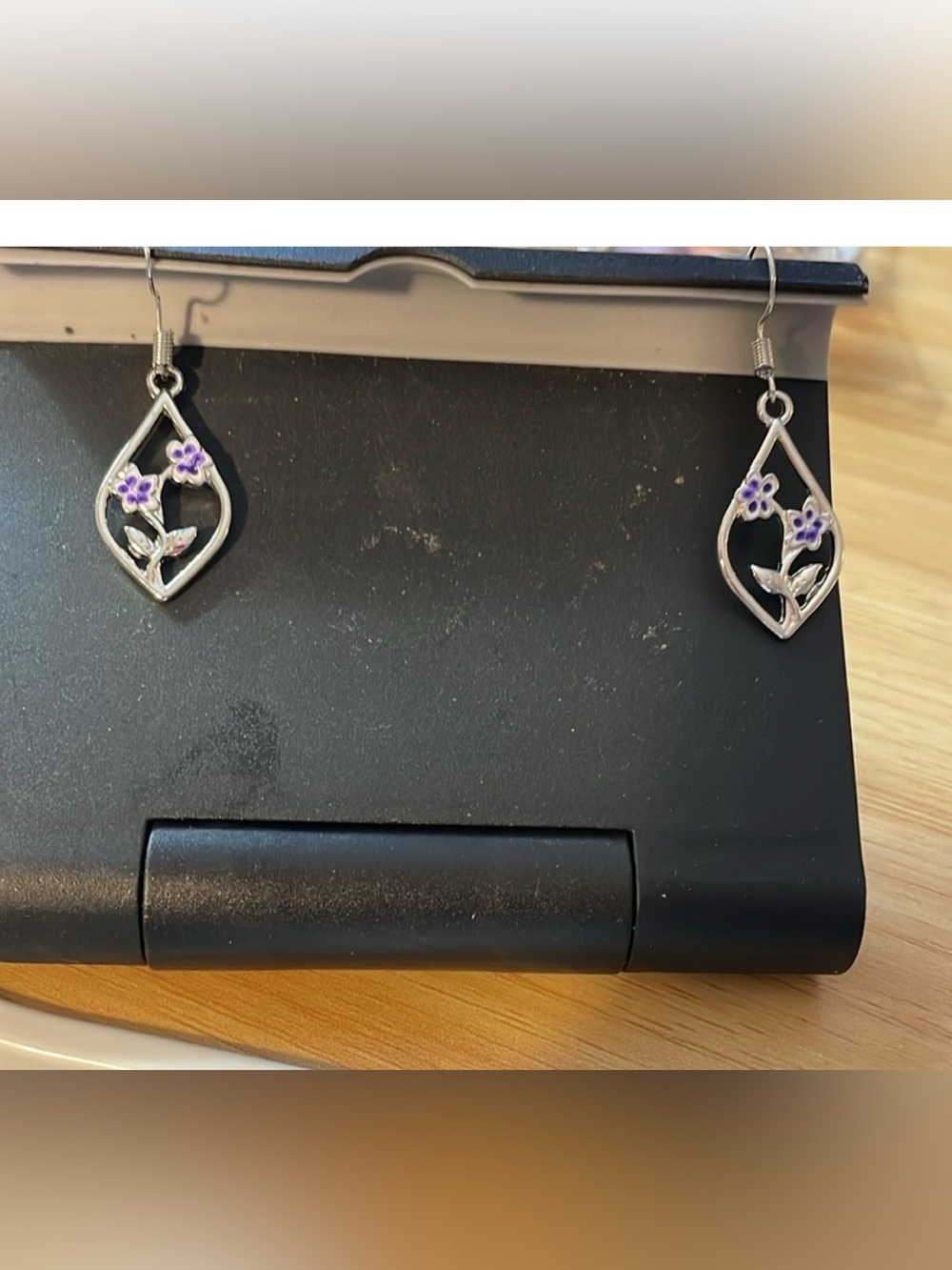 Beginning Boutique Purple Flower Silver-Tone Drop Earrings - Women Jewelry